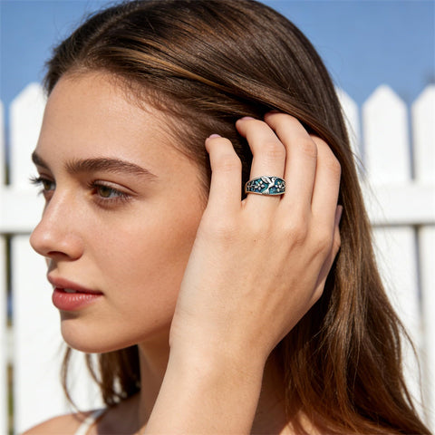 Sterling Silver Turquoise  Dragonfly Hummingbird Turtle Butterfly Mountain Celtic Knot Lotus Ring  Gifts for Women