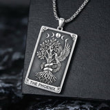Sterling Silver Tarot Card Pendant  Necklace for Men Gothic Amulet Jewelry