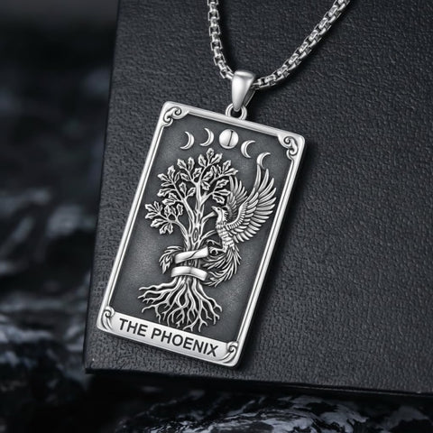 Sterling Silver Tarot Card Pendant  Necklace for Men Gothic Amulet Jewelry