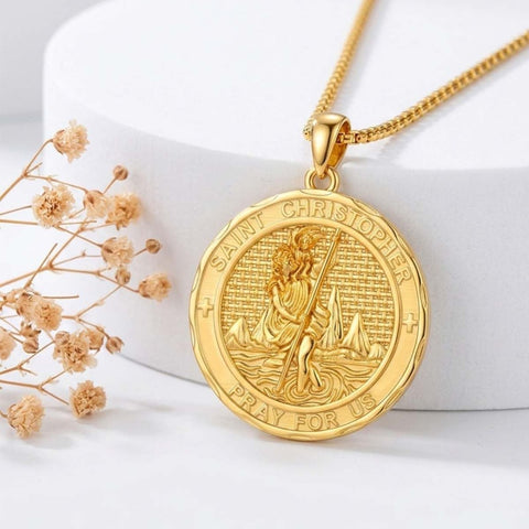 Christian Religious Medal Amulet 14K Gold Plated Pendant  Necklace