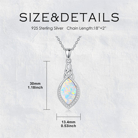 Sterling Silver Teardrop Moonstone Turquoise White Opal  Celtic Knot Pendant Necklace for Women