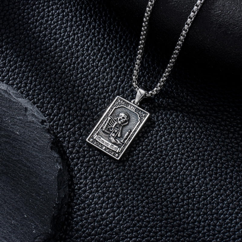 Sterling Silver Tarot Card Pendant  Necklace for Men Gothic Amulet Jewelry