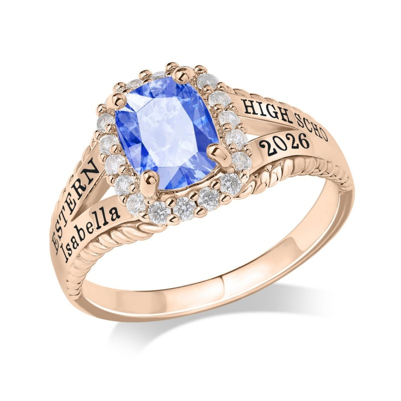 Copper Sterling Silver Personalized Birthstone High School College Class Ring Graduation Memorial Rings Gifts for Her