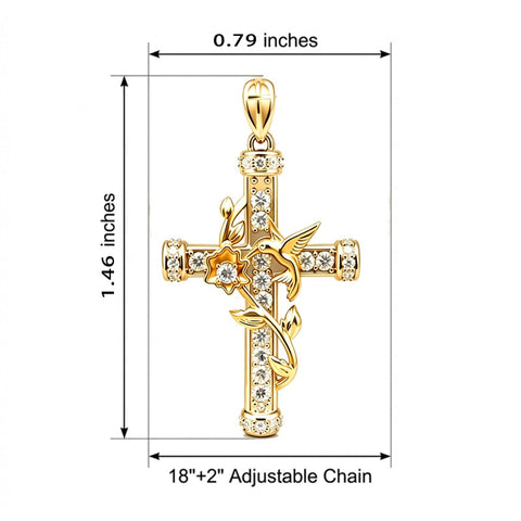 14K Gold Plated Cubic Zirconia Hummingbird Cross Necklace for Women Inspirational Jewelry Birthday Gift