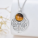 Tiger Eye Celtic Knot Necklace S925 Sterling Silver Natural Gemstone Tiger Eyes Beads Healing Crystal Pendant Jewelry Birthday Gifts For Women