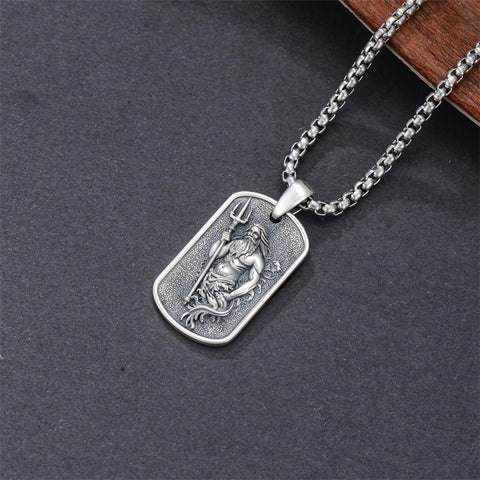 Sterling Silver  Poseidon Trident  Pendant Necklace for Men