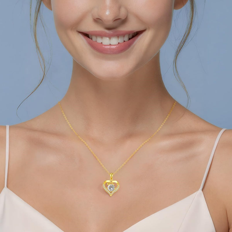 14K Gold Plated Initial Love Heart 2 Carat Moissanite Necklaces for Women Christmas Anniversary Birthday Present Gifts