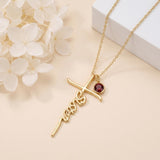 14K Gold Plated Birthstone Sister Cross  Pendant Necklace
