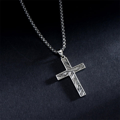 Sterling Silver Cross Religious Necklace for Men