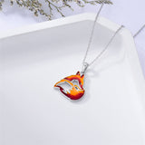 Sterling Silver Red  Fox Flame Pendant Necklace