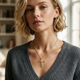 14K Gold Plated Cubic Zircon Infinity  Cross Necklace for Women Faith Jewelry