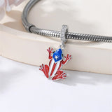 Sterling Silver Coqui Frog Flag Puerto Rico Charm Beads