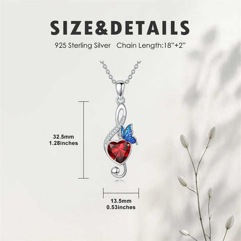 Sterling Silver Birthstone Music Note Butterfly Treble Clef Pendant Necklace