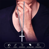 Sterling Silver Cross Necklace for Men with Stainless Steel Cuban Chain Necklace