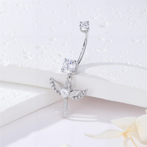 Sterling Silver Cubic Zircon Angel Wings Mermaid Tail Palm Tree Pet Paw Print Belly Button Ring