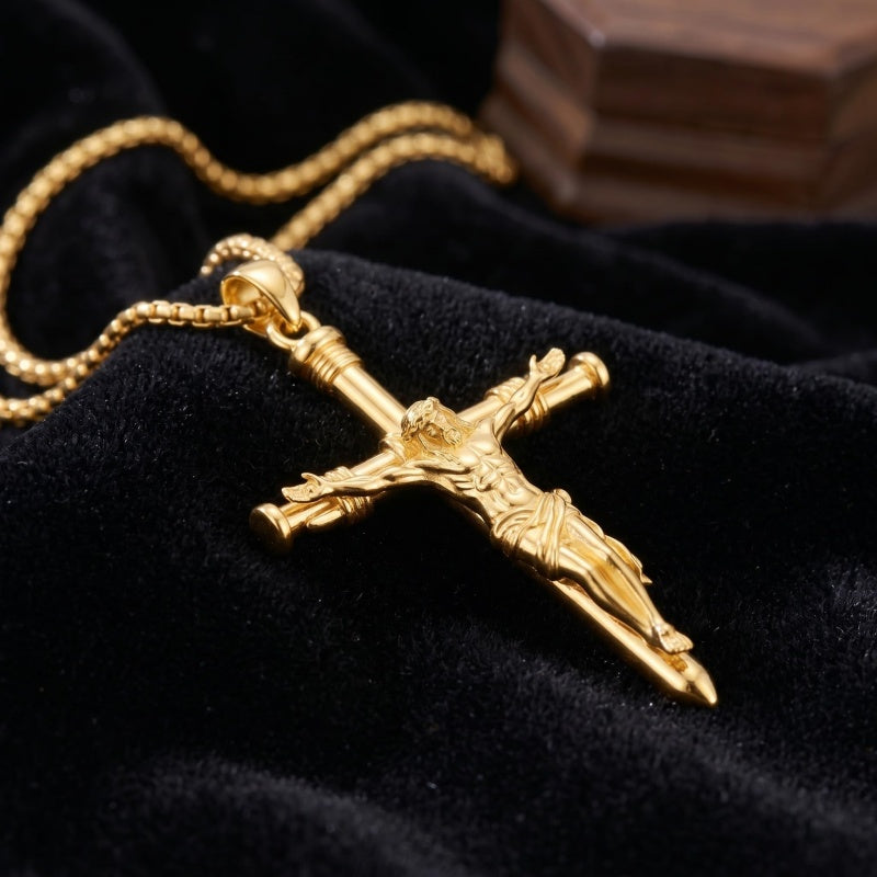 14K Gold Plated Cross Pendant Necklace Religious Confirmation Jewelry