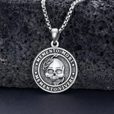 Sterling Silver Gothic Skull Memento Mori Pendant Necklace with Engraved Word