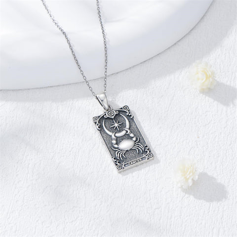 Sterling Silver Tarot Card 12 Zodiac Sign Pendant Necklace