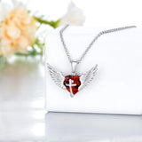 Sterling Silver Birthstone Angel Wings&Cross Pendant Necklace