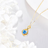 14K Gold Blue Crystal Infinity Heart Pendant Necklace Engraved With  I Love You Forever