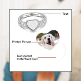 Custom Ring with Picture for Women Men Sterling Silver Personalized Memorial Photo Ring Customize Engraved Memorial Rings for Mom Dad Grandma Pet