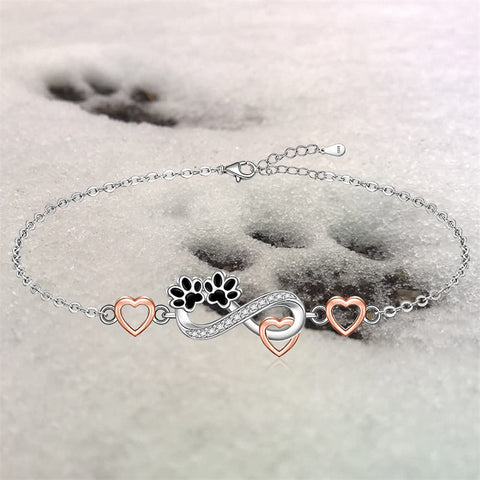 Sterling Silver Infinity Paw Print Single Layer Anklet