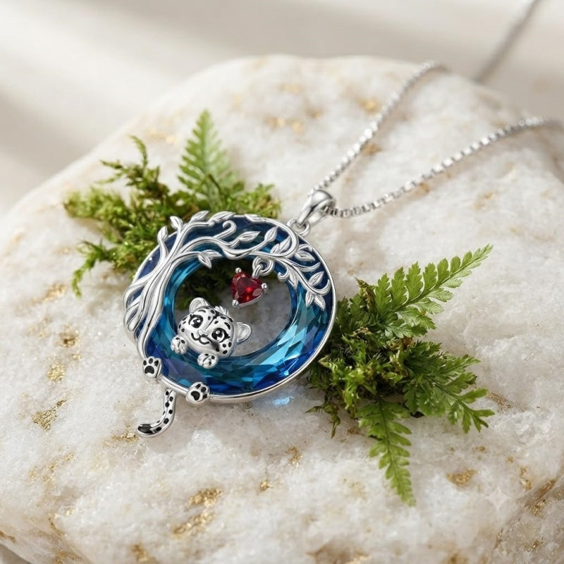 Sterling Silver Blue Crystal  Tree of Life Raccoon Bunny Cat Corgi  Pendant  Necklace  Anniversary Birthday Gifts