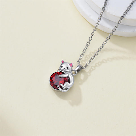 Sterling Silver Cubic Zirconia  Cat Pendant Necklace for Women