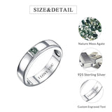 Sterling Silver 10K 14K 18K Gold Personalized Engraved Moss Agate Men's Wedding Ring Engagement Ring