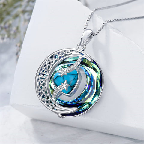 Sterling Silver Crystal Heart Birthstone Moon Star Pendant Necklace