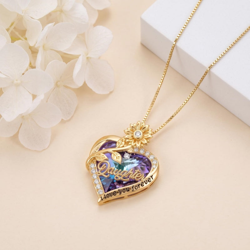 14K Gold Plated Heart Crystal Rose Mom  Sister Daughter Pendant Necklace for Woman