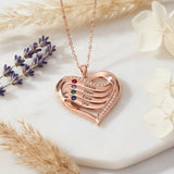10K 14K 18K Gold  Personalized 1-4 Birthstones Engraved Heart Necklace for Women