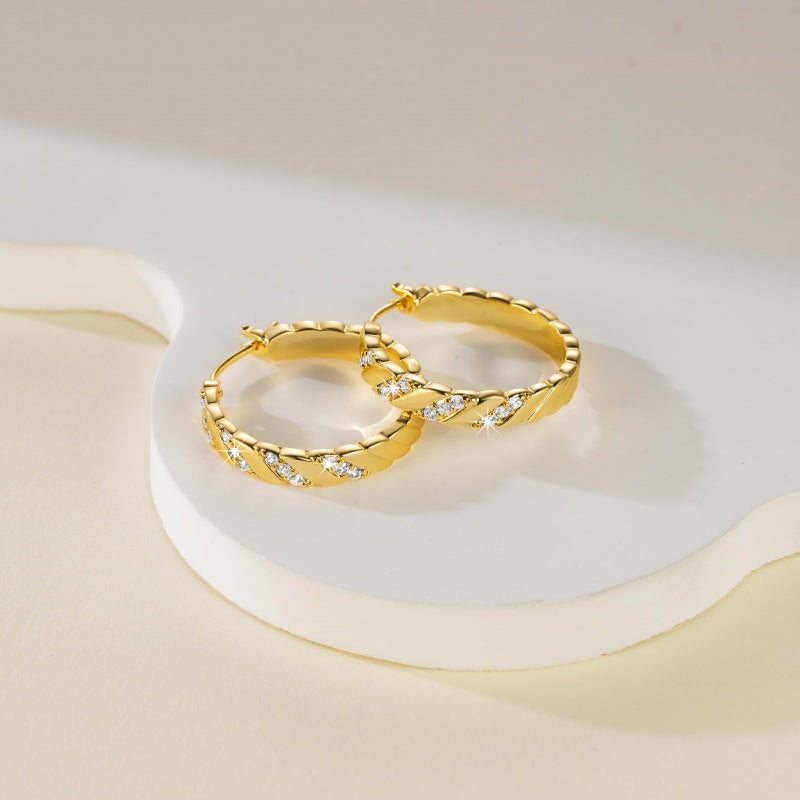 14K Gold Plated  Cubic Zirconia Dainty Hoop Earrings for Women