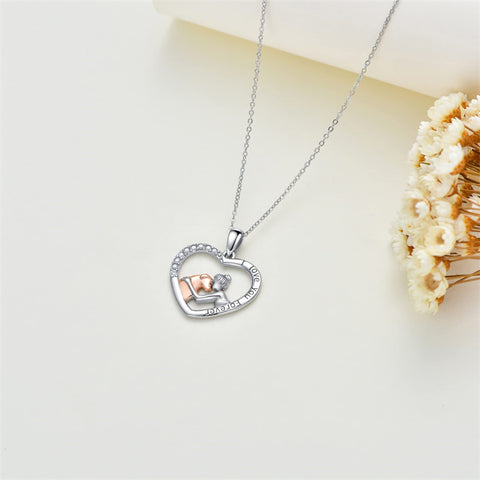 Sterling Silver  Dog and Women Pendant Necklace Engraved with I Love You Forever