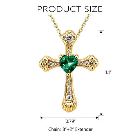 14K Gold Plated Heart Cut Cubic Zirconia Cross  Pendant Necklace For Women Religious Faith Jewelry