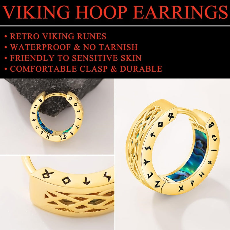 14K Gold Plated  Viking Hoop Earrings