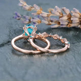 Sterling Silver 10K 14K 18K Gold Turquoise Engagement  Wedding Ring Set for Women