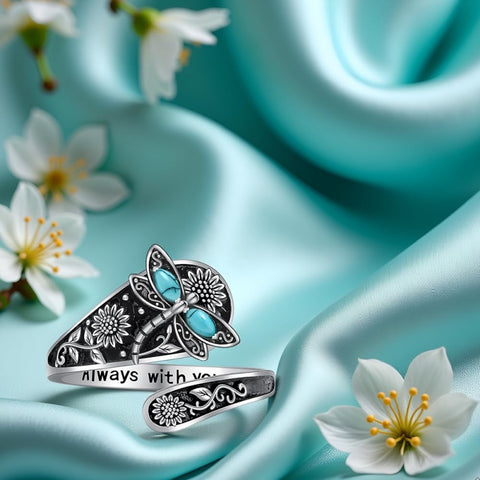 Sterling Silver Turquoise Hummingbird Butterfly Sunflower Adjustable Spoon Ring