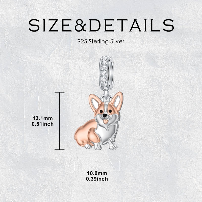 Sterling Silver Pit Bull Schnauzer Yorkie Corgi Dachshund Dog Charm Beads Fits Bracelets & Necklaces  for Women