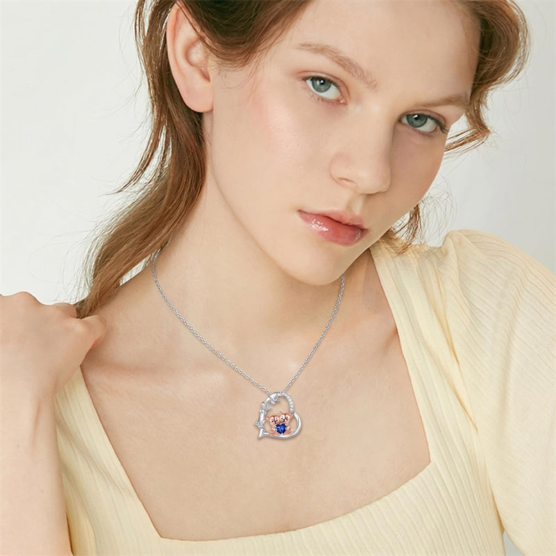 Sterling Silver Birthstone Teddy Bear Pendant Necklace