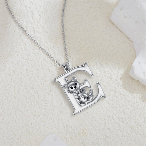 Sterling Silver Initial Cat Pendant Necklace