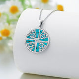 Cross Necklace 925 Silver Turquoise St Brigid Cross/Orthodox Cross/Witches Knot/Map/Sword Pendant Jewellery Birthday Gifts for Women Men