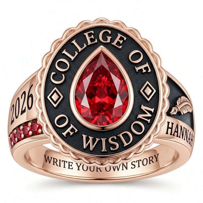 Sterling Silver Pear Birthstone Personalized Name Class Ring for Women
