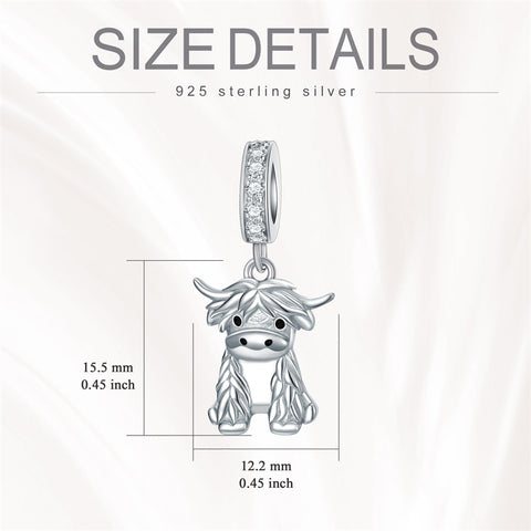 Sterling Silver Highland Cow Charm Beads