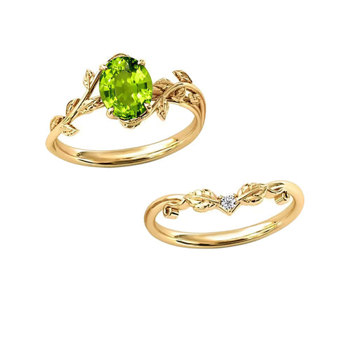 Sterling Silver 10K 14K Gold Leaf Oval Cut Vine Gemstone Set Engagement Wedding Ring