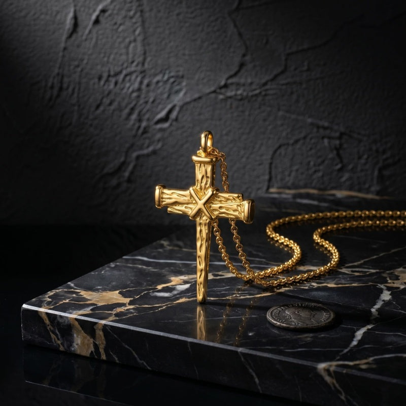 Cross Pendant Necklace for Men 14K Gold Plated Minimalist Christian Jewelry Religious Gift