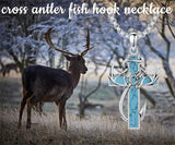 Sterling Silver Deer Antler Fish Hook & Cross Urn Necklace for Ashes