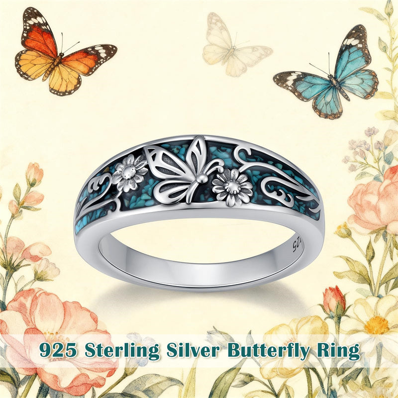 Sterling Silver Turquoise  Dragonfly Hummingbird Turtle Butterfly Mountain Celtic Knot Lotus Ring  Gifts for Women