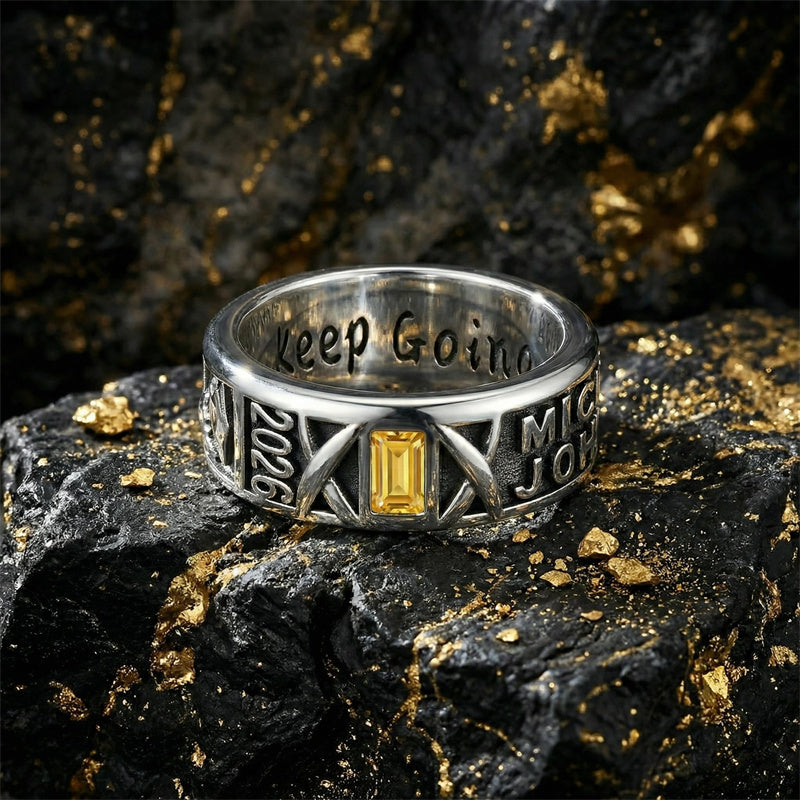 Sterling Silver 10K 14K 18K Gold Personalized Birthstone Engraved Class Ring for Men