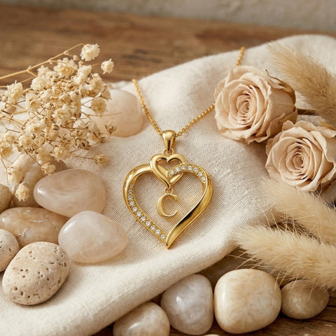 Heart Initial A-Z Pendant Necklace for 14K Gold Plated Women Initials Jewelry Gifts
